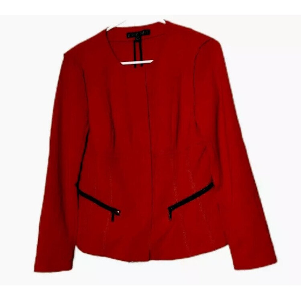 Lafayette 148  2 Blazer Jacket Zipper Front Red Zip Up Pockets Structured